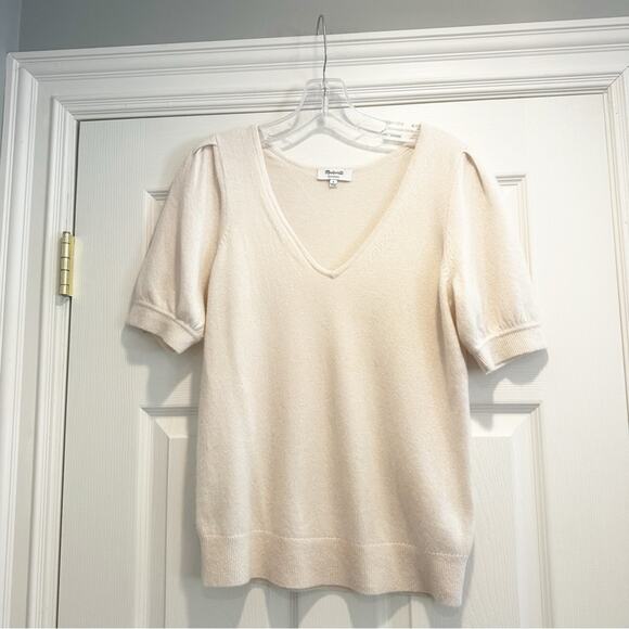 Madewell Cashmere V Neck Puff Sleeve Sweater Top Shirt 2024 NT005 Small Neutral - Picture 4 of 11